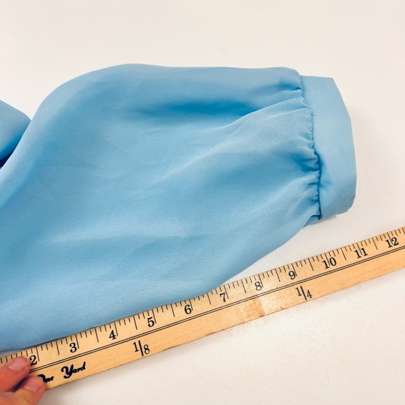 Vintage 70s Lady Carol 12 Blue Lightweight Sheer Blouson Midi Dress 3/4 Sleeve - Picture 8 of 10
